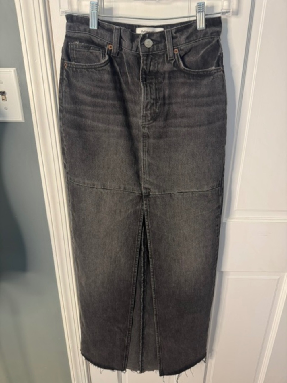 Reformation Black Washed Denim Midi Skirt – Size 23